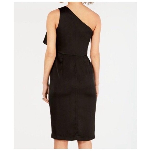 VINCE CAMUTO Women's Black Ruffled One-shoulder Satin Sheath Dress Size 10 Lined - Picture 2 of 9